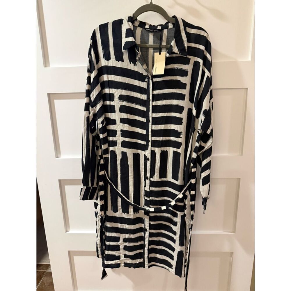 Capsule Black & White Geometric Button-Up Dress